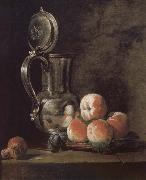 Jean Baptiste Simeon Chardin Metal pot with basket of peaches and plums oil painting